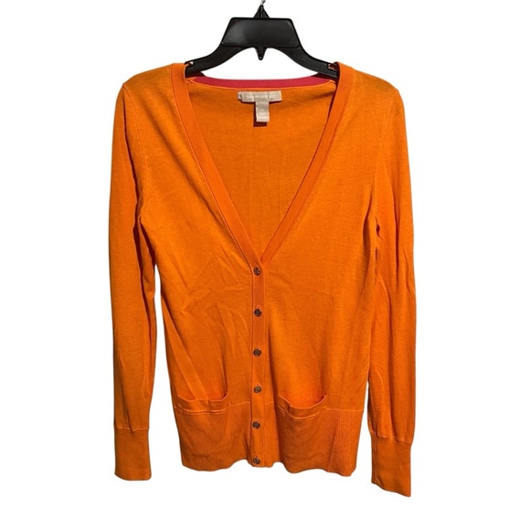Banana Republic Sweaters - Banana Republic Lightweight Bright Orange Button Cardigan XS Cotton Rayon Blend